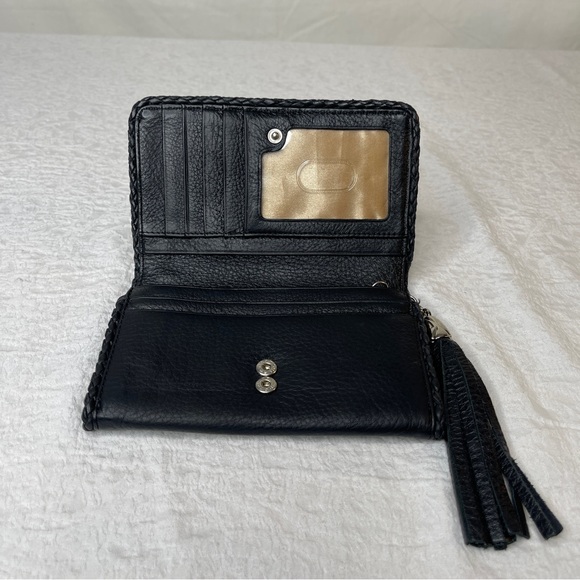 Elliot Lucca Black Pebble Leather Hand Wristlet/Clutch With Tassel Zipper Pull - Picture 4 of 14